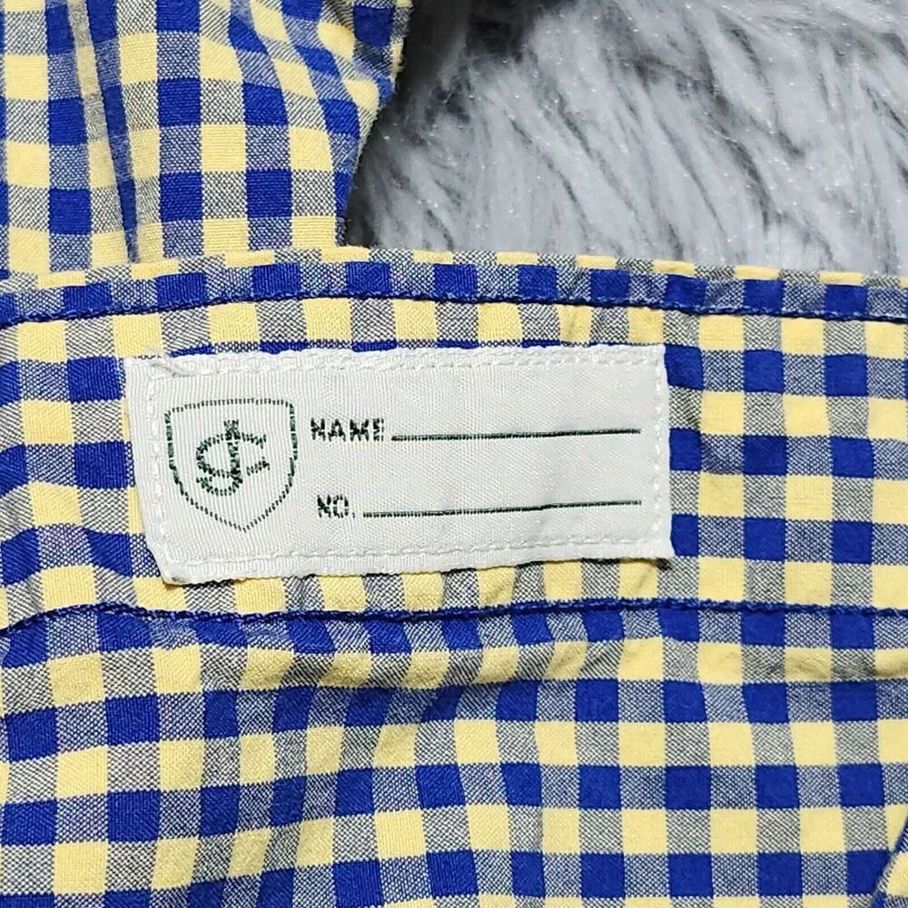 J Crew Button Down Shirt Mens Medium Secret Wash Cotton Yellow Blue Gingham J.‎